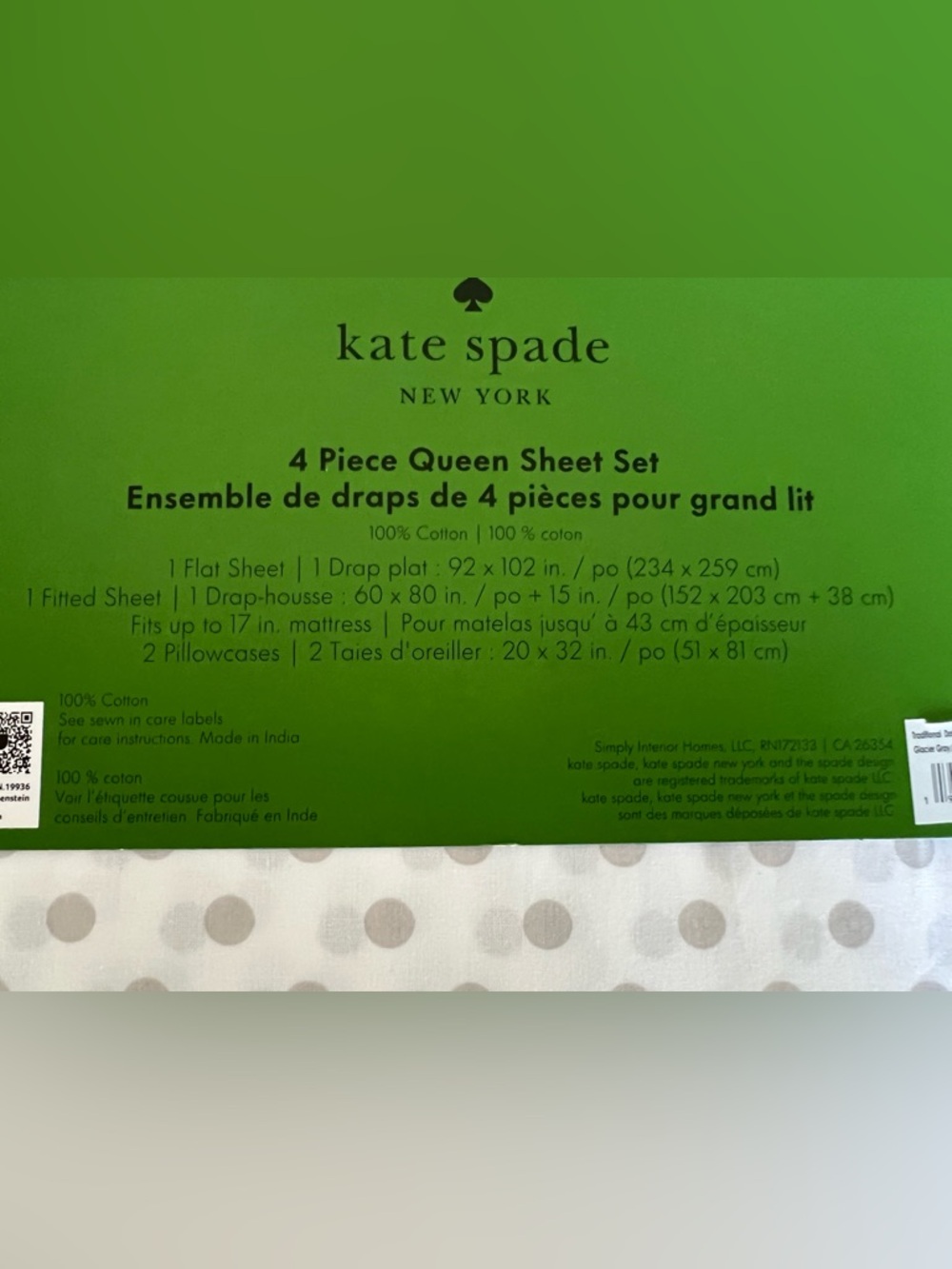 Kate Spade Glacier Gray Dots Queen Sheet Set - Picture 6 of 7